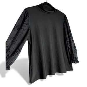 Women's Black Velvet Burnout Fairy Grunge Whimsygoth Puff Sleeve Blouse Vampy